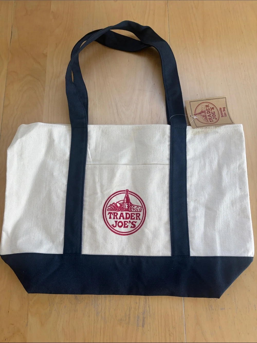 Original Trader Joe’s Large Reusable Canvas Tote Bag in Natural and Black NWT